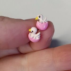 Vintage 90s Baby Chick in Egg Enamel Earrings